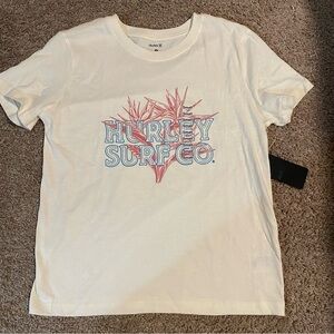 Hurley White Short-Sleeve Surf Co. Graphic Tee with Blue & Pink Print